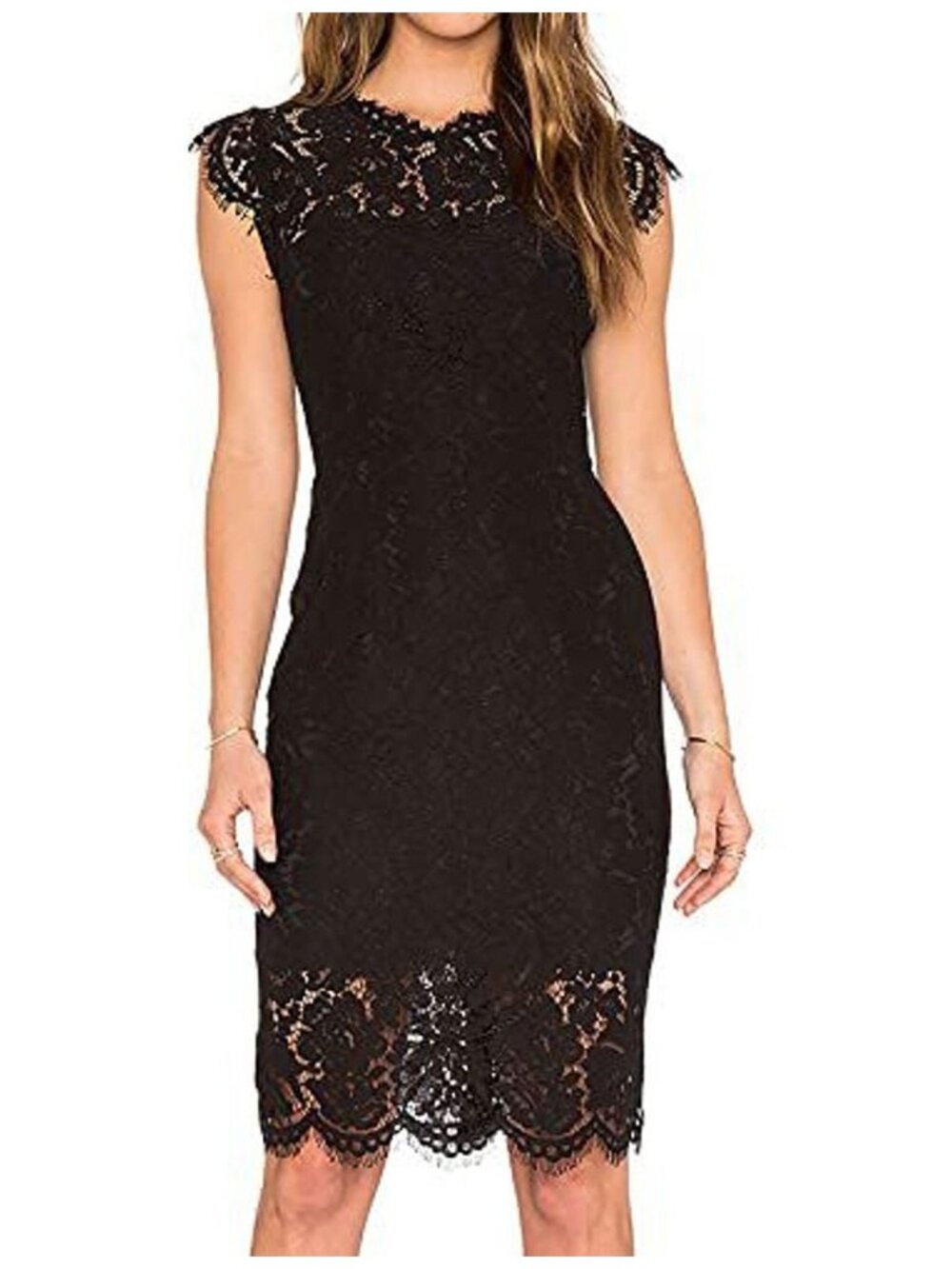 Merokeety Black Lace Floral Cocktail Dress - 1668